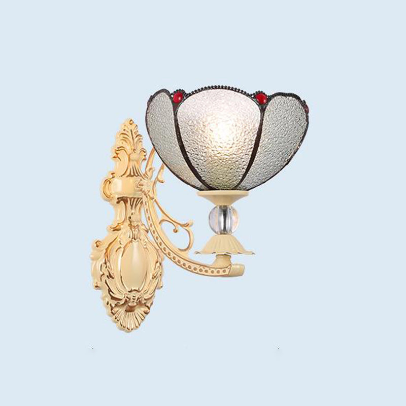 Tiffany Blossom Wall Mount Lighting 1 Light Hand Cut Glass Sconce Light Fixture in White/Orange/Pink for Corridor