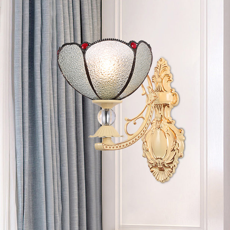 Tiffany Blossom Wall Mount Lighting 1 Light Hand Cut Glass Sconce Light Fixture in White/Orange/Pink for Corridor