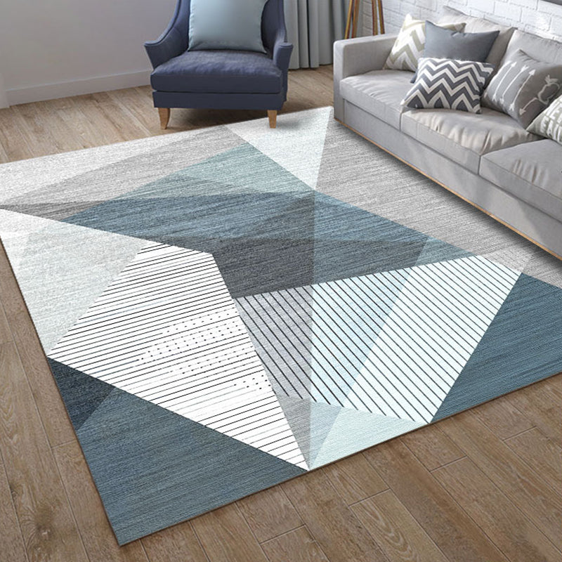 Blue Modern Rug Polyester Geometric Pattern Area Rug Non-Slip Backing Carpet for Home Decor