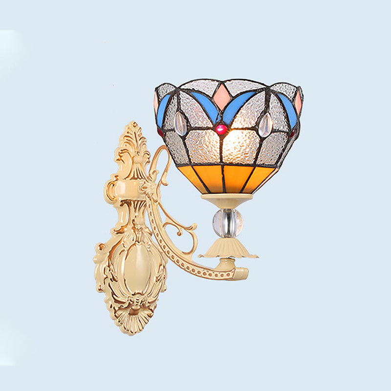Cut Glass White/Red/Pink Sconce Light Cone/Flower/Dome 1 Light Mediterranean Wall Mounted Lamp for Outdoor
