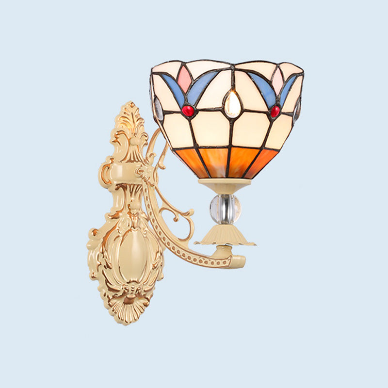 Cut Glass White/Red/Pink Sconce Light Cone/Flower/Dome 1 Light Mediterranean Wall Mounted Lamp for Outdoor