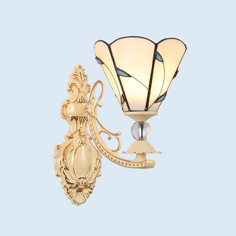 Cut Glass White/Red/Pink Sconce Light Cone/Flower/Dome 1 Light Mediterranean Wall Mounted Lamp for Outdoor
