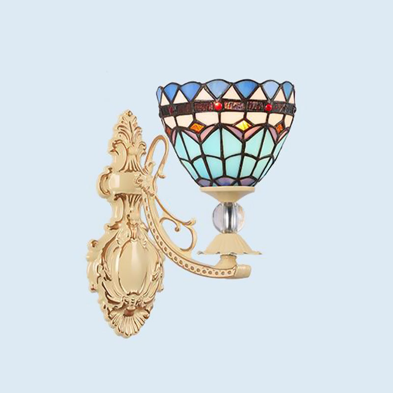 Cut Glass White/Red/Pink Sconce Light Cone/Flower/Dome 1 Light Mediterranean Wall Mounted Lamp for Outdoor