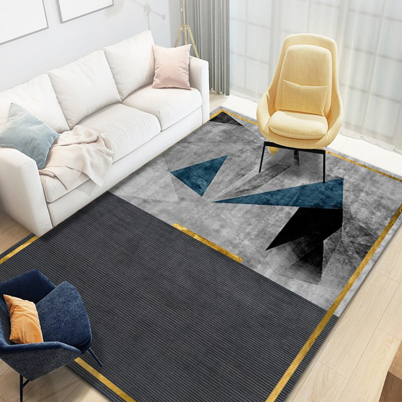 Fancy Blue Geometric Area Rug Polyester Modern Carpet Stain Resistant Rug for Home Decor