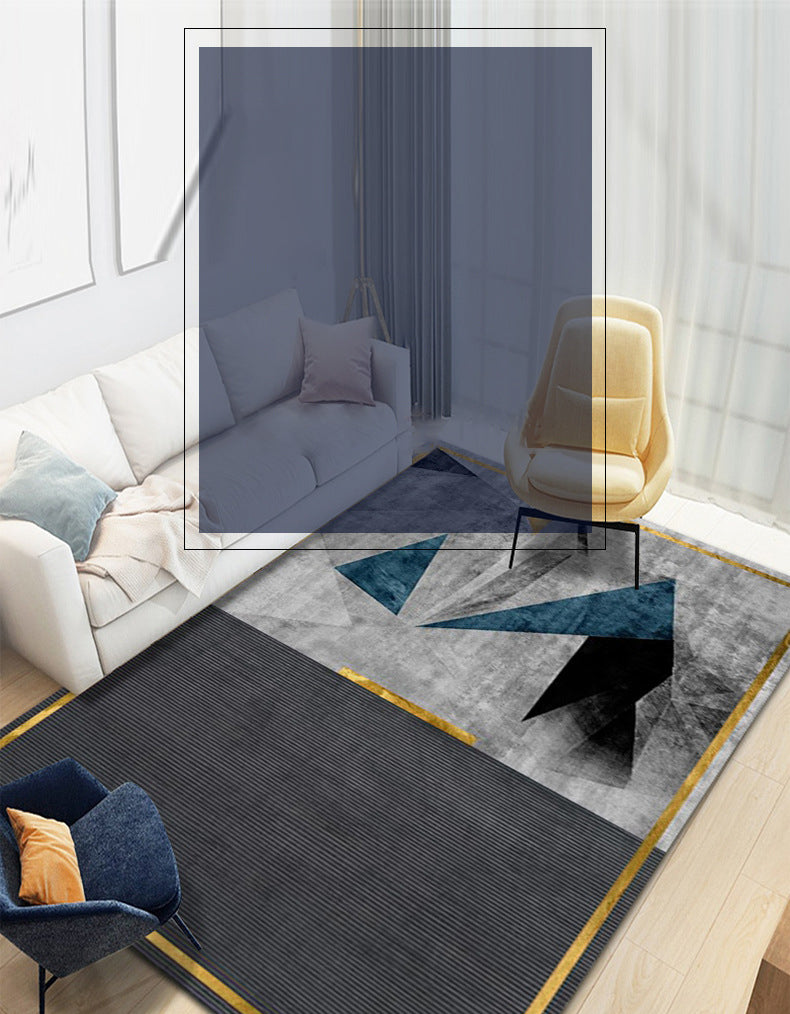 Fancy Blue Geometric Area Rug Polyester Modern Carpet Stain Resistant Rug for Home Decor