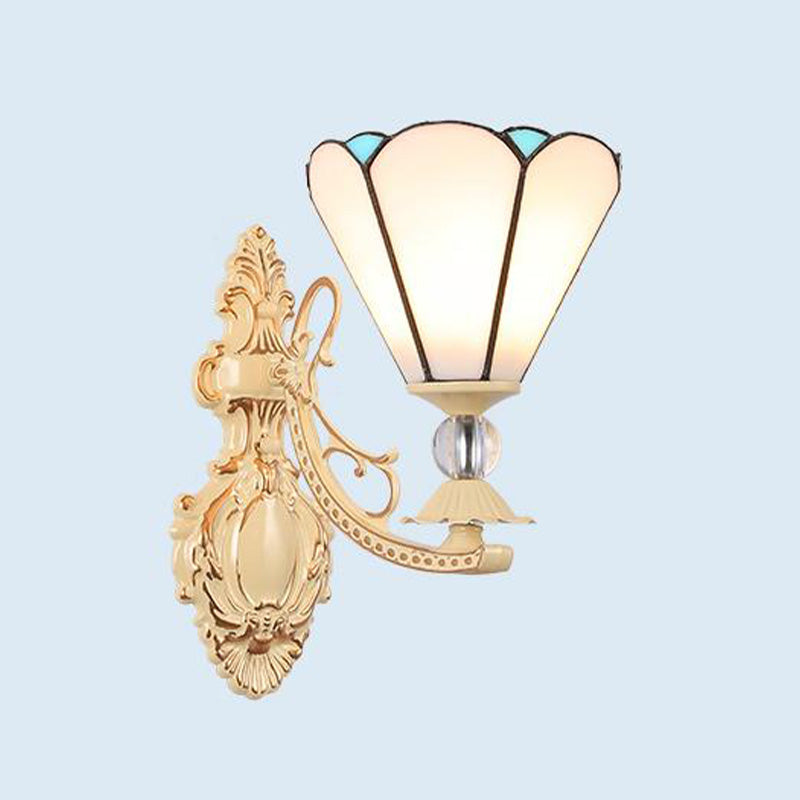 Cut Glass White/Red/Pink Sconce Light Cone/Flower/Dome 1 Light Mediterranean Wall Mounted Lamp for Outdoor