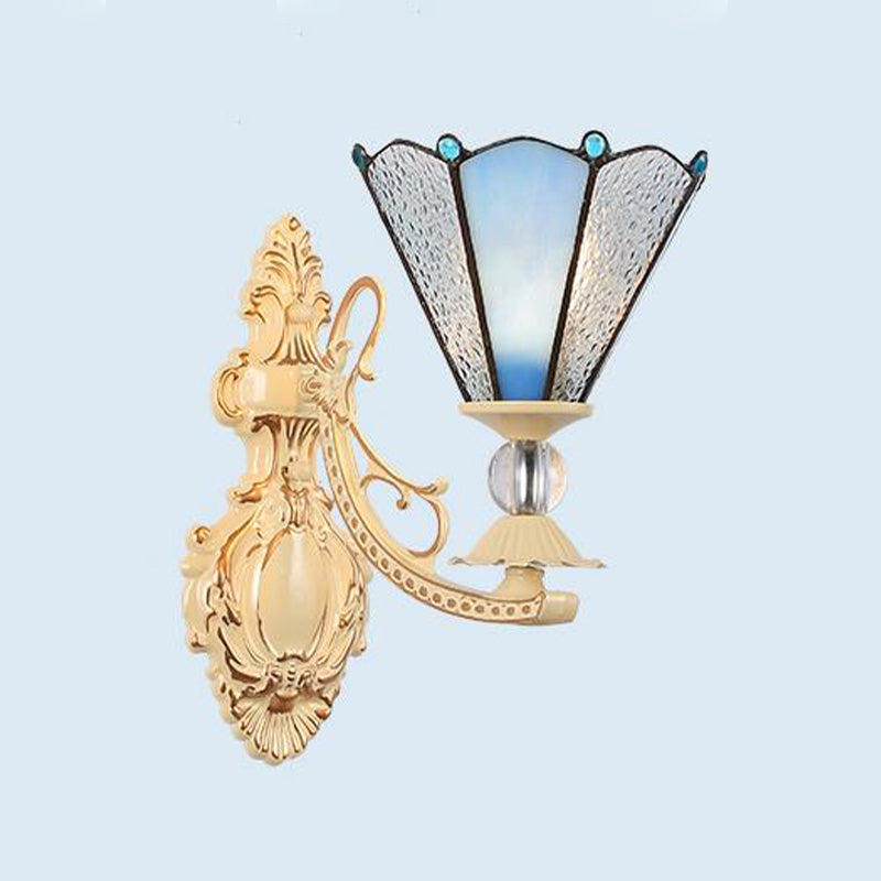 Cut Glass White/Red/Pink Sconce Light Cone/Flower/Dome 1 Light Mediterranean Wall Mounted Lamp for Outdoor
