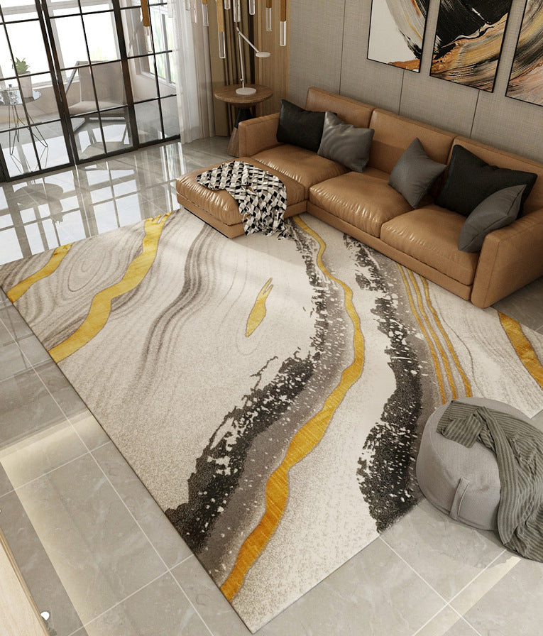 Blue Modern Rug Polyester Abstract Carpet Non-Slip Backing Area Carpet for Home Decoration