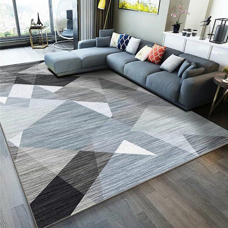Grey Geometry Print Rug Polyester Contemporary Carpet Stain Resistant Area Rug for Living Room
