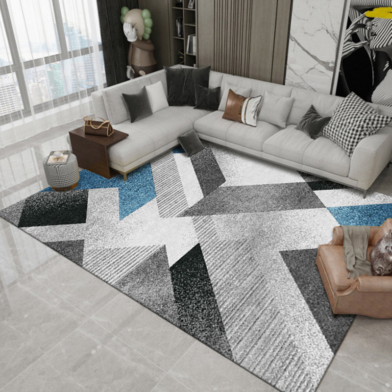 Grey Geometry Print Rug Polyester Contemporary Carpet Stain Resistant Area Rug for Living Room