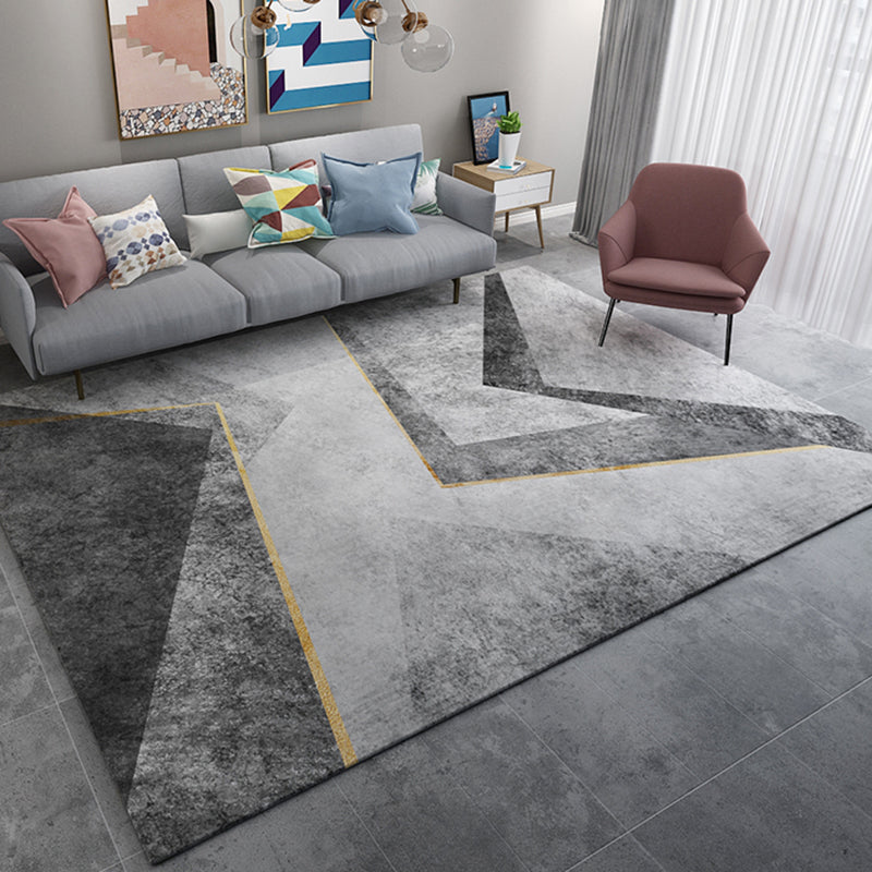 Grey Geometry Print Rug Polyester Contemporary Carpet Stain Resistant Area Rug for Living Room