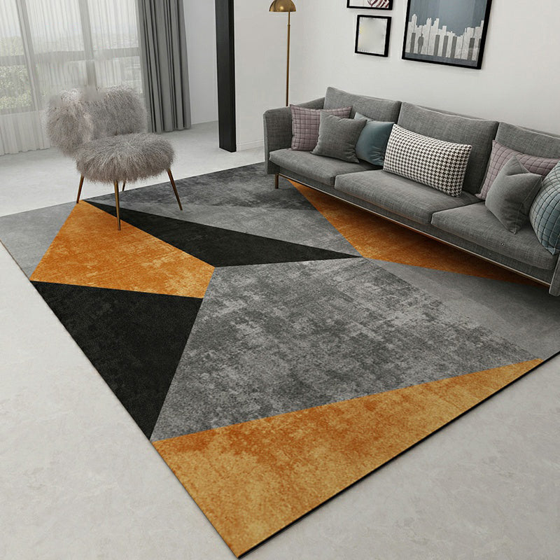 Grey Geometry Print Rug Polyester Contemporary Carpet Stain Resistant Area Rug for Living Room