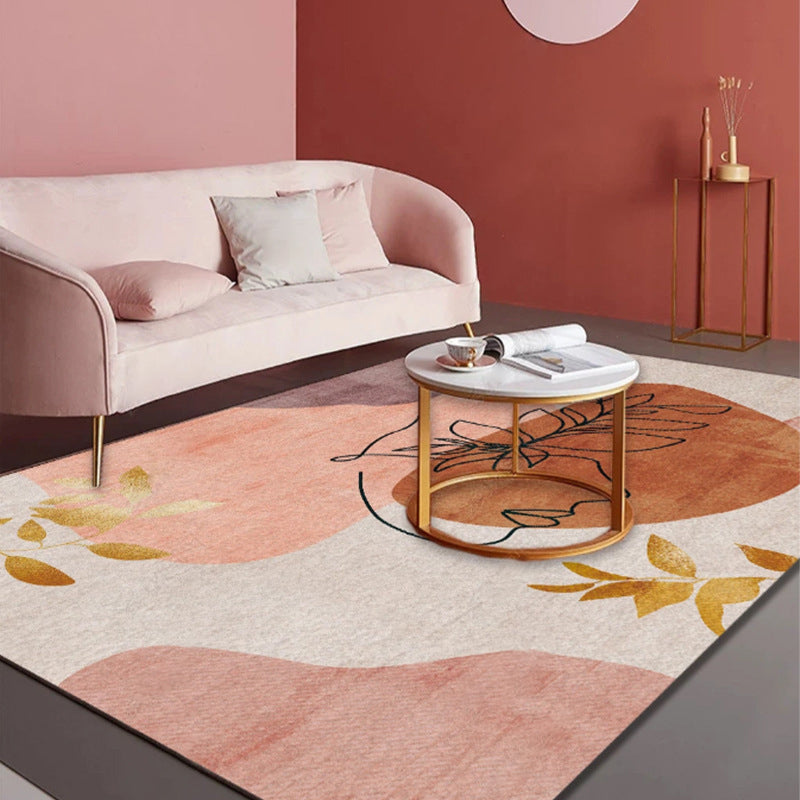 Pink Modern Indoor Rug Polyester Color Block Carpet Stain Resistant Rug for Bedroom