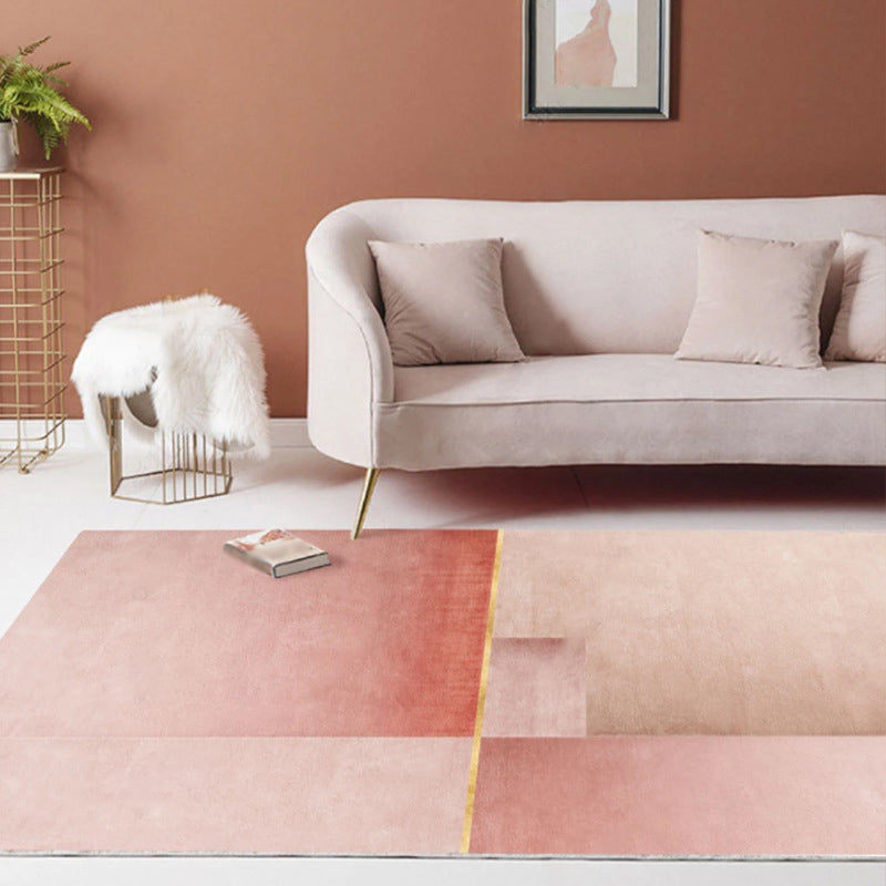 Pink Modern Indoor Rug Polyester Color Block Carpet Stain Resistant Rug for Bedroom