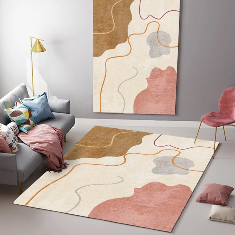 Pink Modern Indoor Rug Polyester Color Block Carpet Stain Resistant Rug for Bedroom