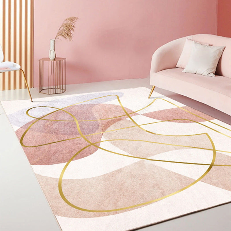Pink Modern Indoor Rug Polyester Color Block Carpet Stain Resistant Rug for Bedroom