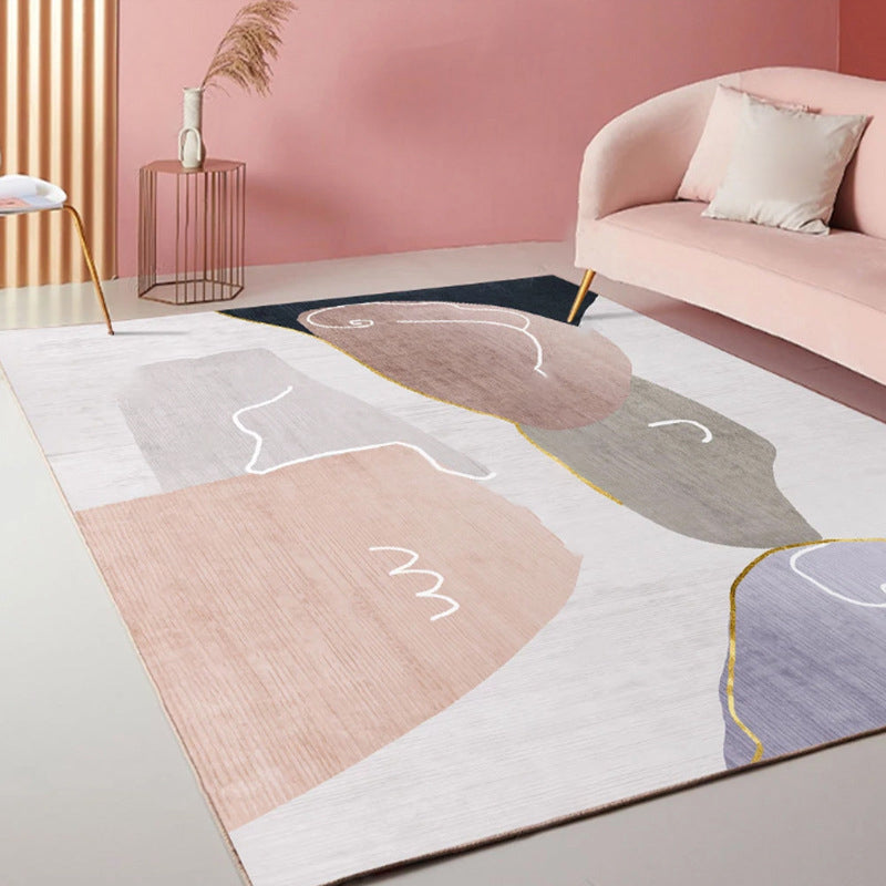 Pink Modern Indoor Rug Polyester Color Block Carpet Stain Resistant Rug for Bedroom