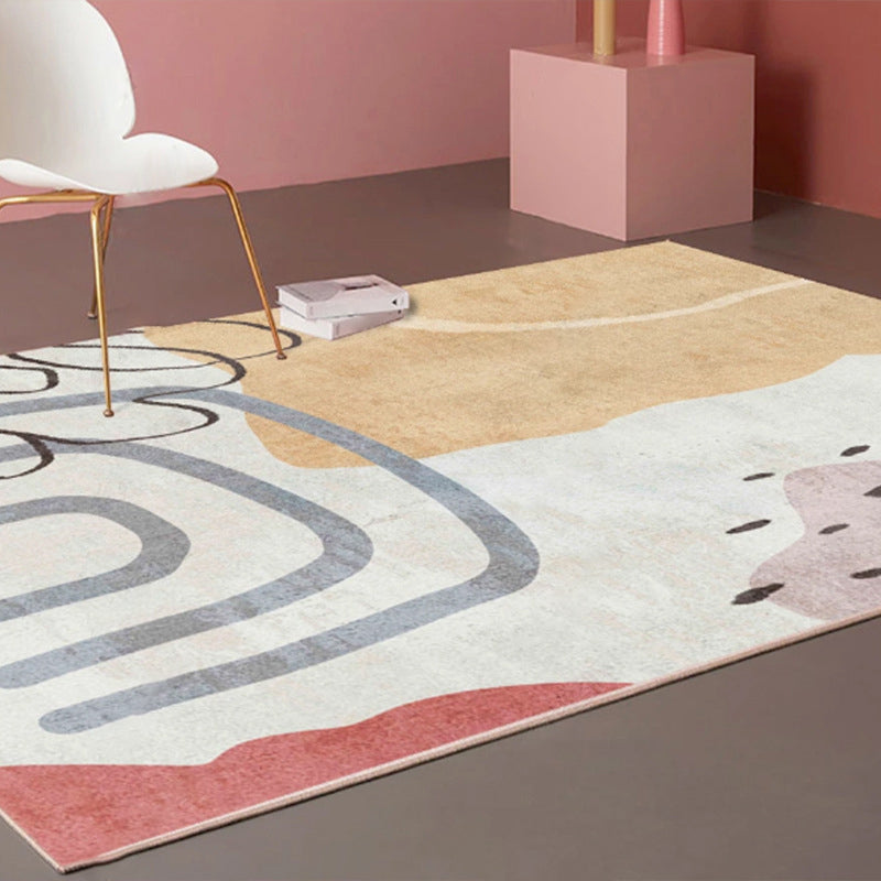 Pink Modern Indoor Rug Polyester Color Block Carpet Stain Resistant Rug for Bedroom