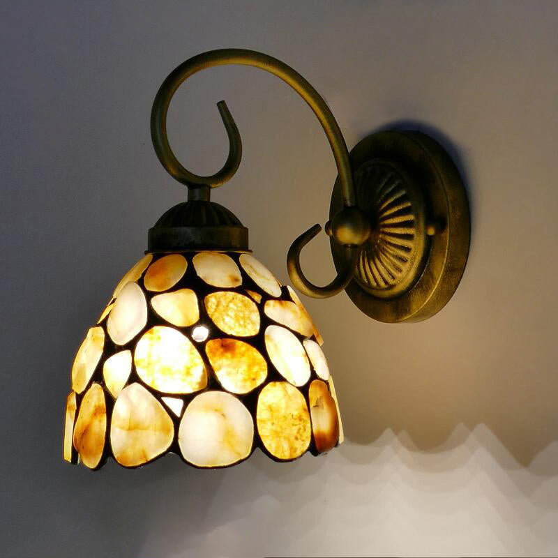 1 Light Bedroom Wall Mounted Lighting Tiffany Beige Sconce Light with Stone Bell/Dome Shade