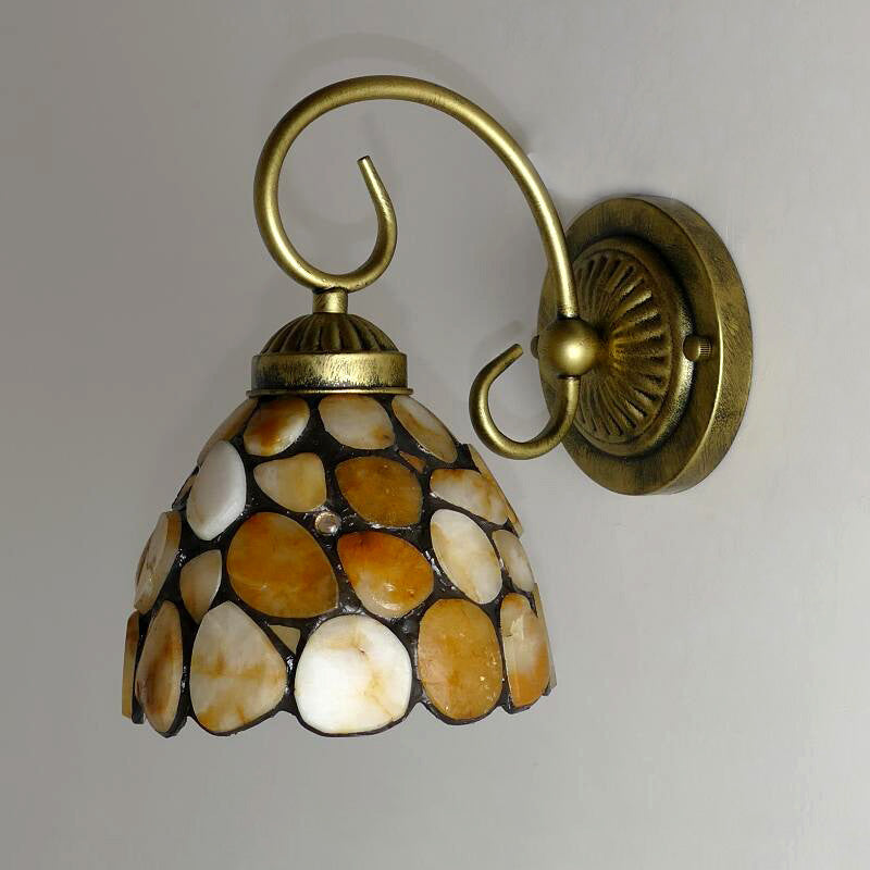 1 Light Bedroom Wall Mounted Lighting Tiffany Beige Sconce Light with Stone Bell/Dome Shade