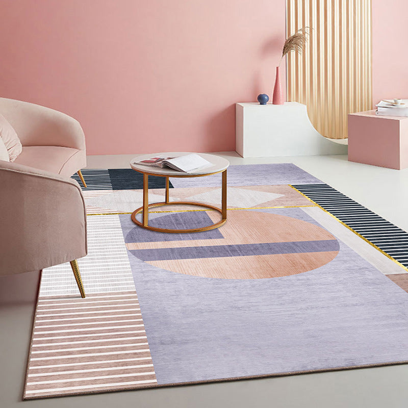 Nordic Color Block Carpet Polyster Indoor Rug Stain Resistant Area Carpet for Living Room
