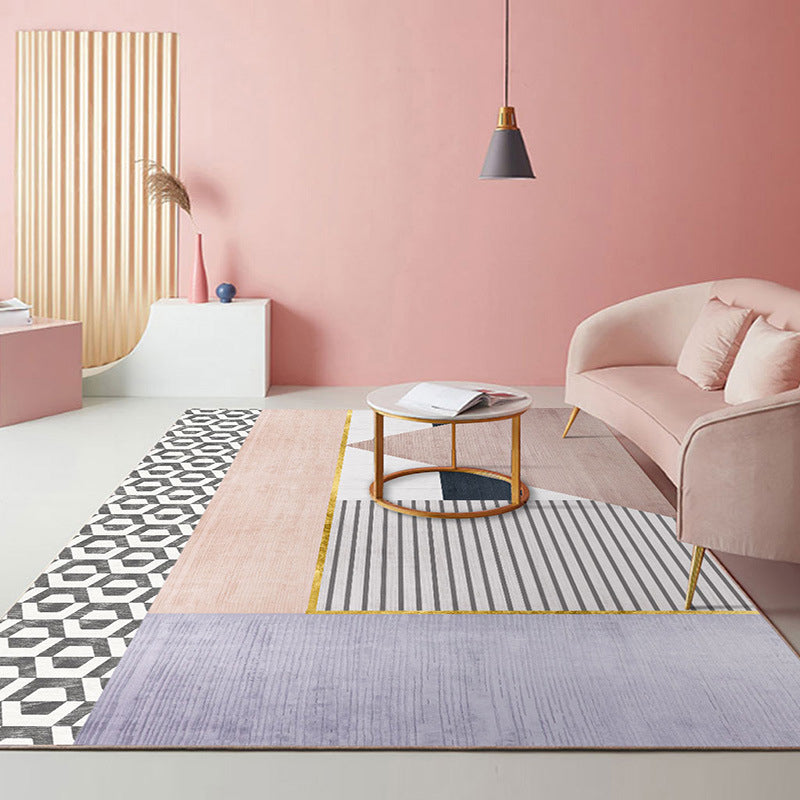 Nordic Color Block Carpet Polyster Indoor Rug Stain Resistant Area Carpet for Living Room