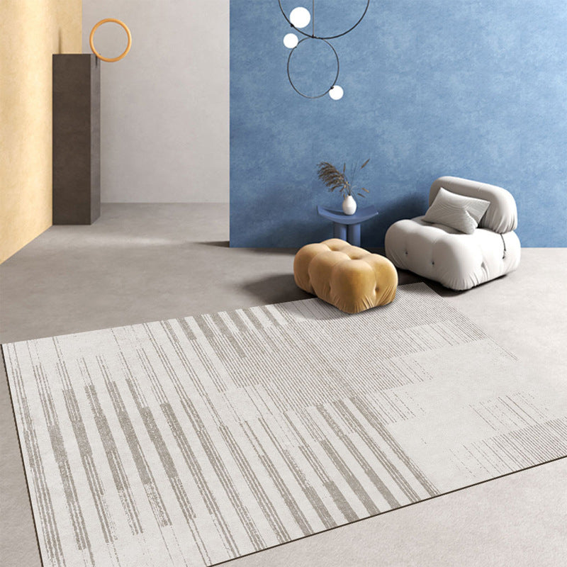 Grey Modern Rug Polyester Stripe Indoor Rug Stain Resistant Carpet for Home Decoration