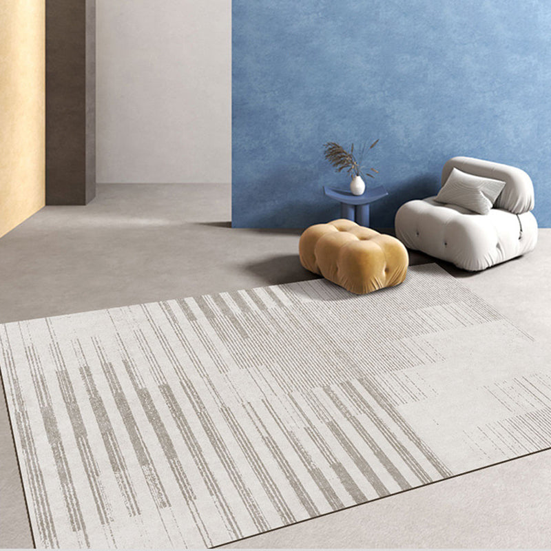 Grey Modern Rug Polyester Stripe Indoor Rug Stain Resistant Carpet for Home Decoration