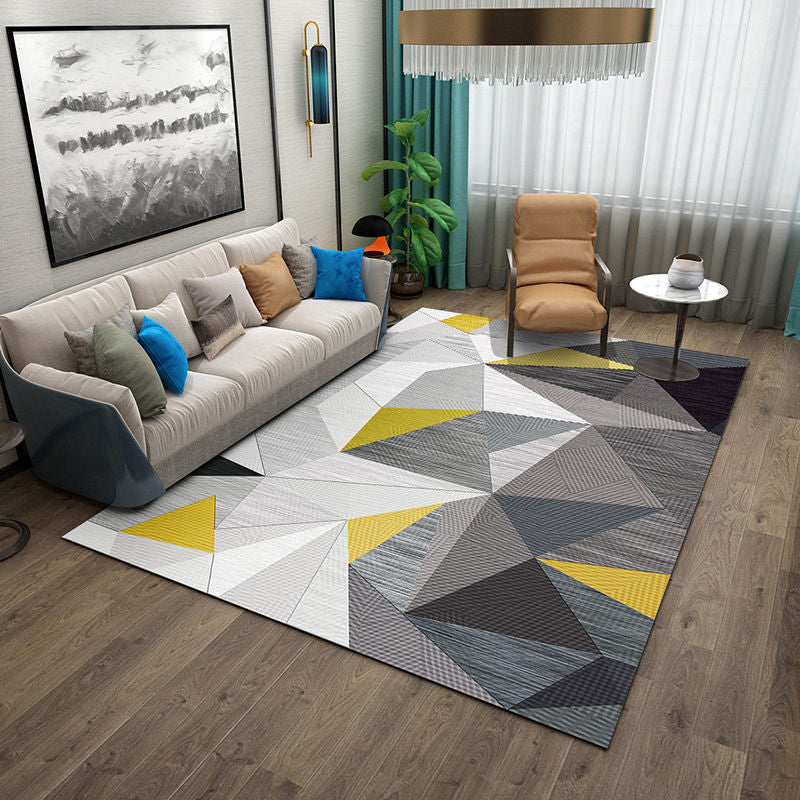 Blue Contemporary Indoor Rug Polyester Geometric Carpet Anti-Split Backing for Indoor Carpet