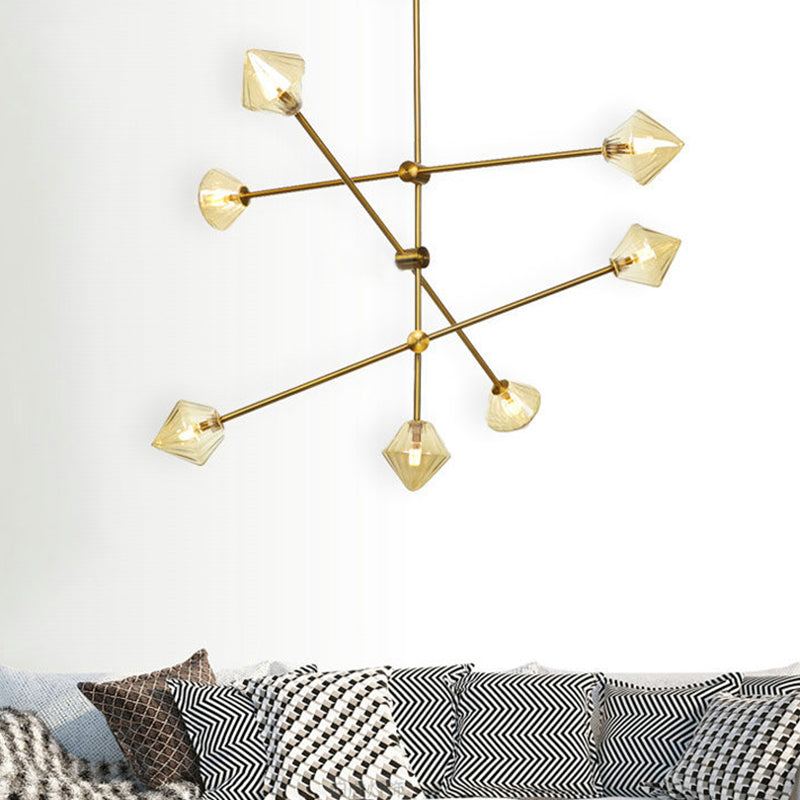 Moderne kegel plafond kroonluchter barnsteen geribbeld glas 7 koppen eetkamer hangende lichtkit