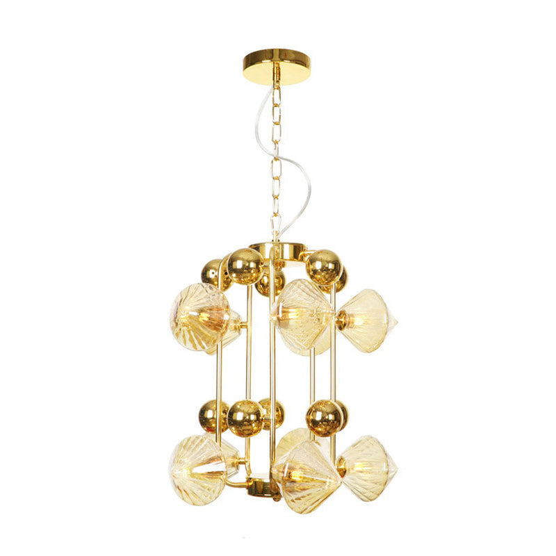 Tapered Hanging Chandelier Contemporary Amber Glass 10 Heads Living Room Ceiling Pendant Light