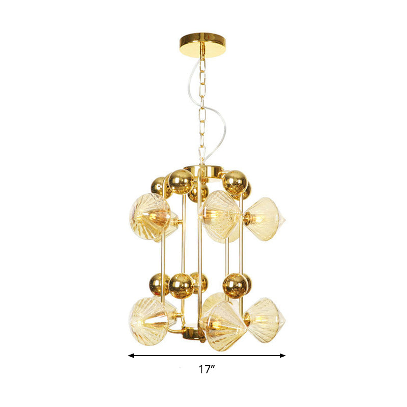 Tapered Hanging Chandelier Contemporary Amber Glass 10 Heads Living Room Ceiling Pendant Light