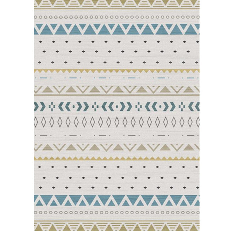 White Tone Living Room Carpet Boho Normatic Tribe Area Rug Polyester with Non-Slip Backing Rug