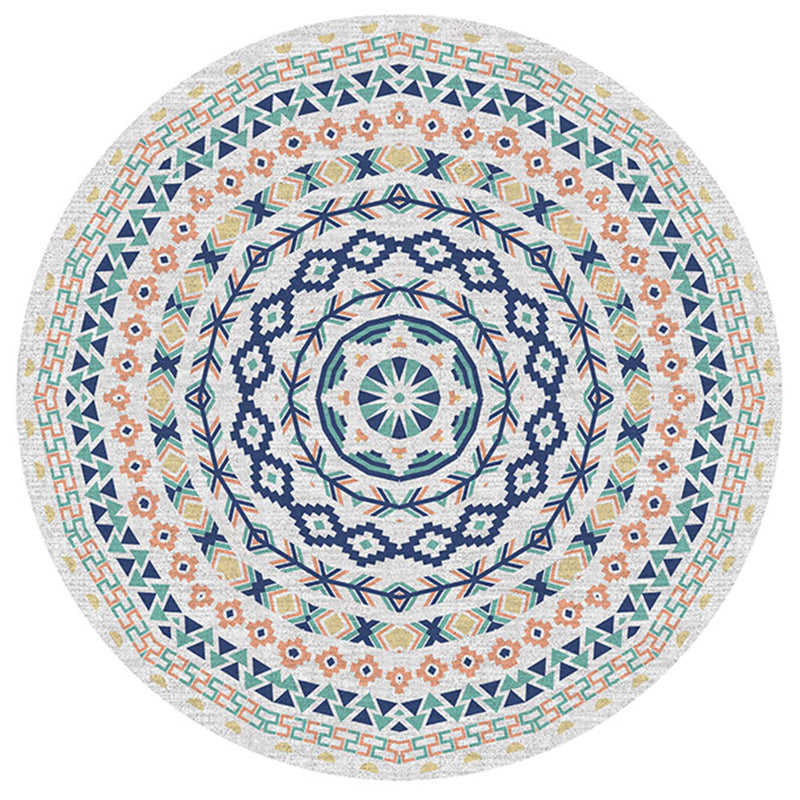 Tone gris rond Rapier vintage Rapis Polyester Tribal Print Tapis Tapis d'intérieur non glissant pour chambre à coucher
