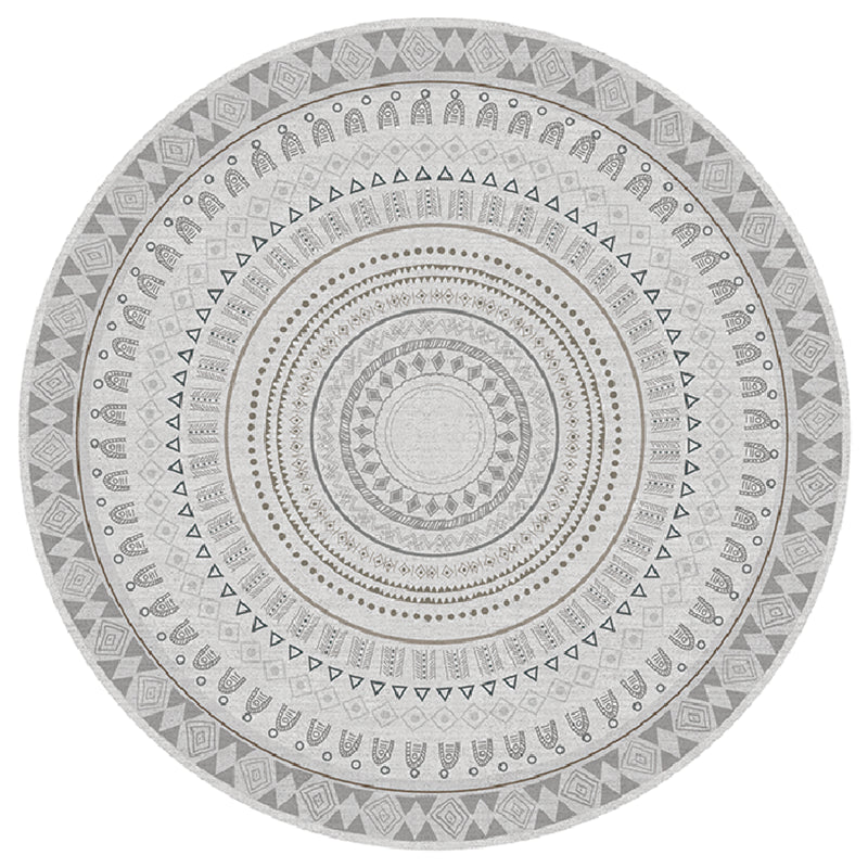 Tone gris rond Rapier vintage Rapis Polyester Tribal Print Tapis Tapis d'intérieur non glissant pour chambre à coucher