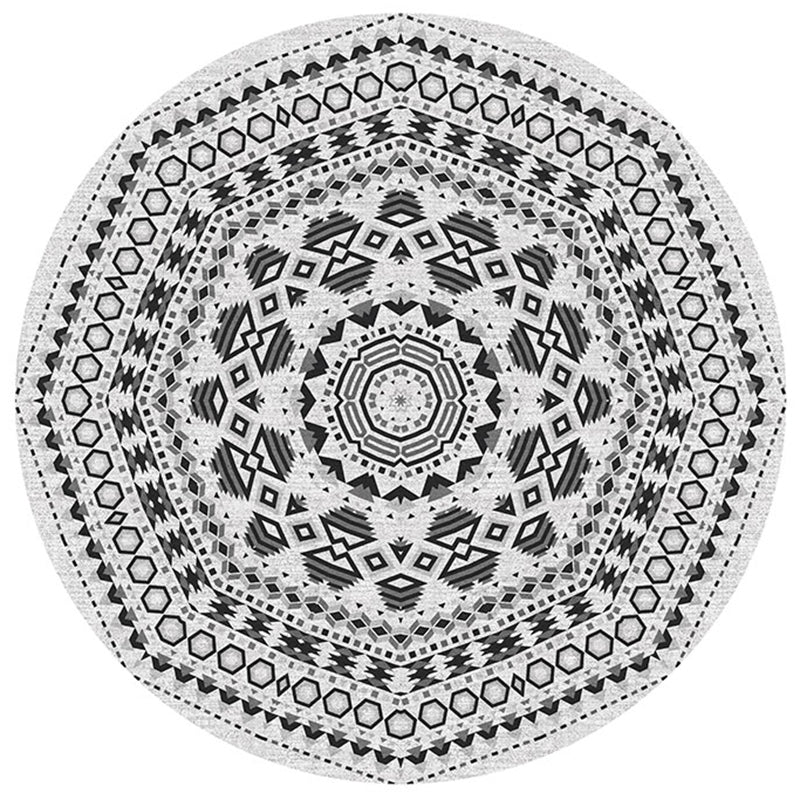 Tone gris rond Rapier vintage Rapis Polyester Tribal Print Tapis Tapis d'intérieur non glissant pour chambre à coucher