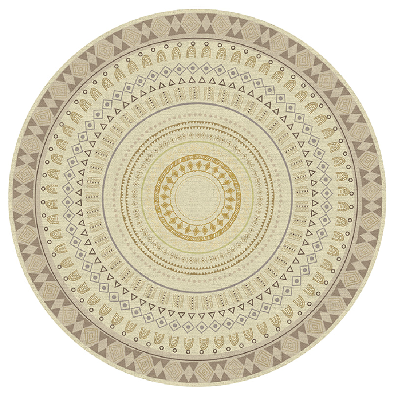 Tone gris rond Rapier vintage Rapis Polyester Tribal Print Tapis Tapis d'intérieur non glissant pour chambre à coucher