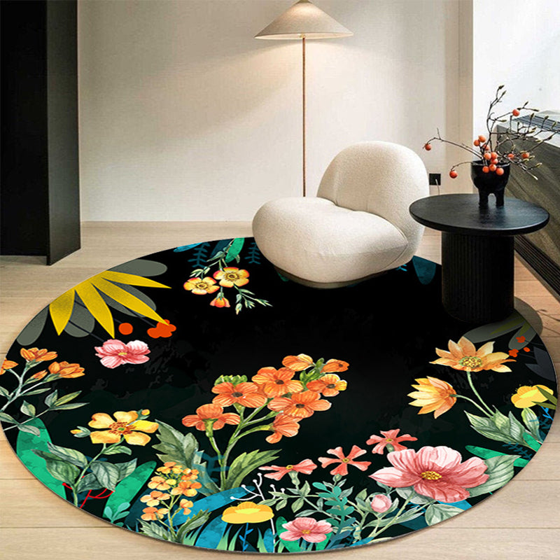 Mehrfarbiger Teppich mit Blumenmuster, moderner runder Teppich, rutschfester Teppich für die Heimdekoration