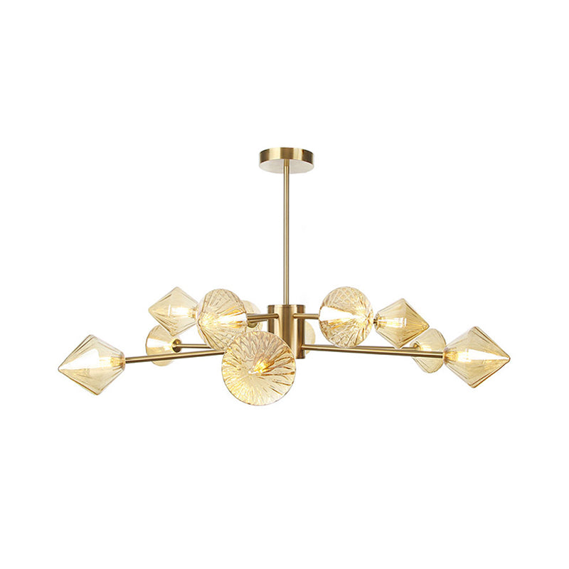 Diamond Chandelier Light Modern Amber Glass 12 Heads Bedroom Suspended Lighting Fixture