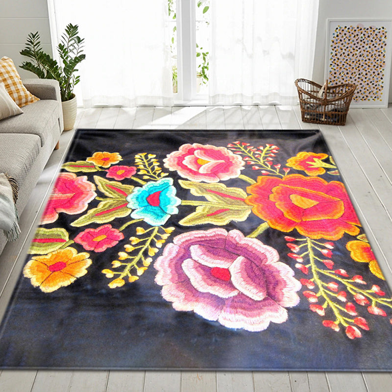 Multicolored Plants Print Rug Contemporary Natural Carpet Friendly Washable Carpet for Living Room