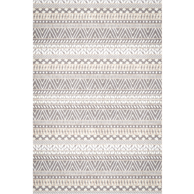 Grey Tone Bohemian Area Carpet Polyester Tribal Symbols Indoor Rug Washable Carpet for Living Room