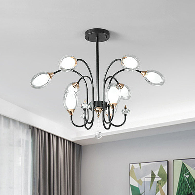 Oval Hanging Chandelier Contemporary Clear Glass 9/15 Bulbs Ceiling Pendant Light in Black