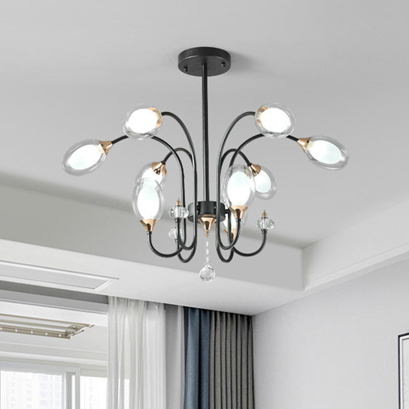 Oval Hanging Chandelier Contemporary Clear Glass 9/15 Bulbs Ceiling Pendant Light in Black