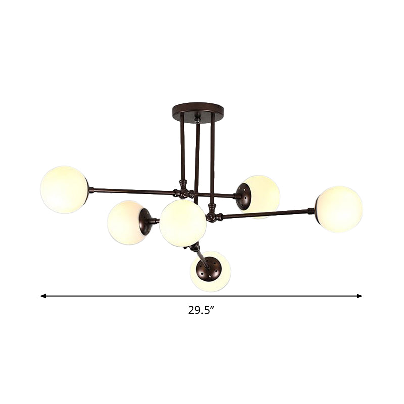 Modernism Bubble Ceiling Chandelier White Glass 6 Heads Hanging Light Fixture in Black