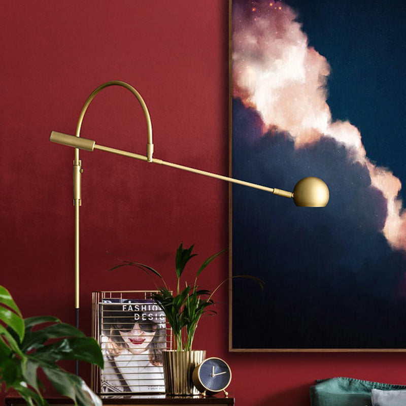 Iluminación de pared de bola negra/de latón/cromada Metal tradicional 1 cabezal. Luz de luz para sala de estar