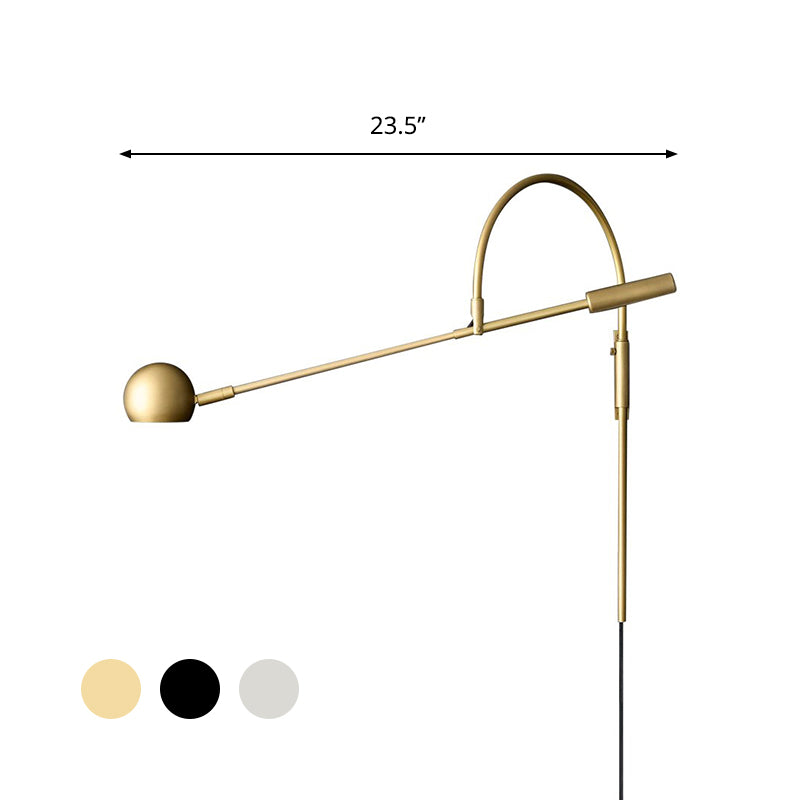 Iluminación de pared de bola negra/de latón/cromada Metal tradicional 1 cabezal. Luz de luz para sala de estar