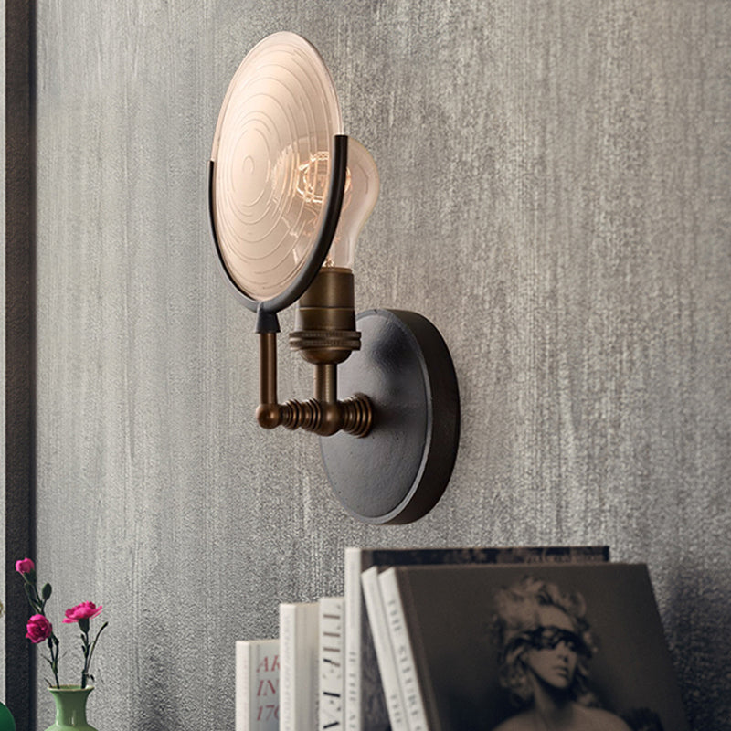 Funzione tradizionale di luce armato armato 11,5 "/24" larghezza 1 testa a parete nera con lampada a parete con vetro smerigliato rotondo deco