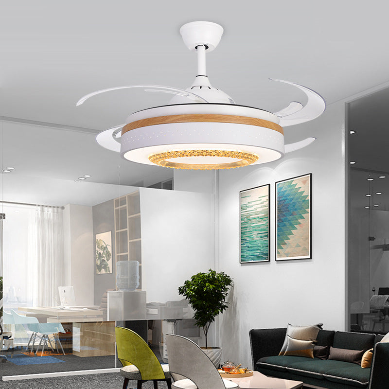Noordse trommelspoellamp met ventilator Amber Crystal White Led LED LIDE ROOM SEMI MOST LICHTING MET HOUTE ELEMENT