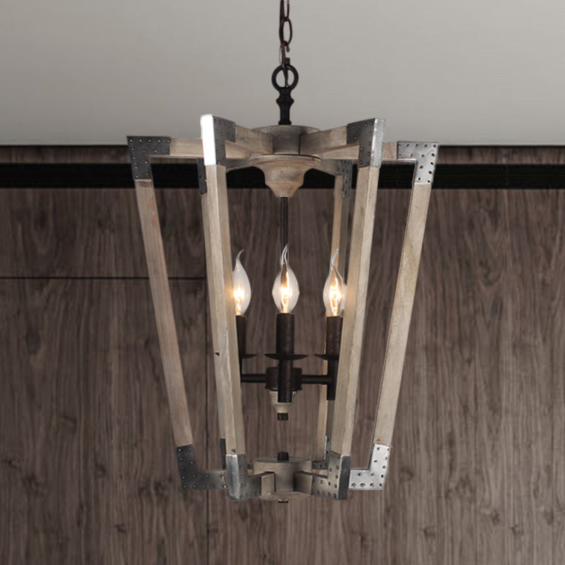 Modernism Tapered Ceiling Chandelier White/Beige/Dark Wood 3 Heads Hanging Light Fixture for Bedroom