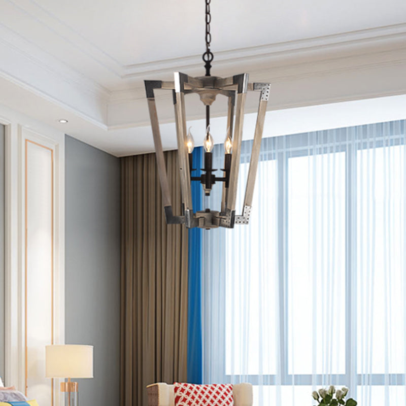 Modernism Tapered Ceiling Chandelier White/Beige/Dark Wood 3 Heads Hanging Light Fixture for Bedroom